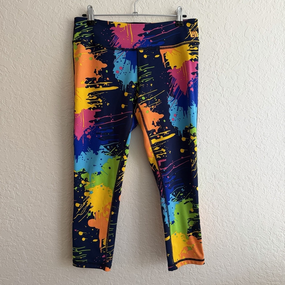 LoudMouth Golf Womens Athletic Cropped Leggings Small Colorful Art Teacher Gym